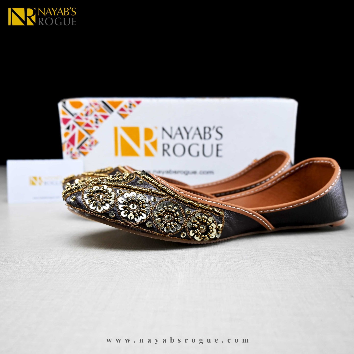 Fancy Khussa with moti and sitra work - golden brown