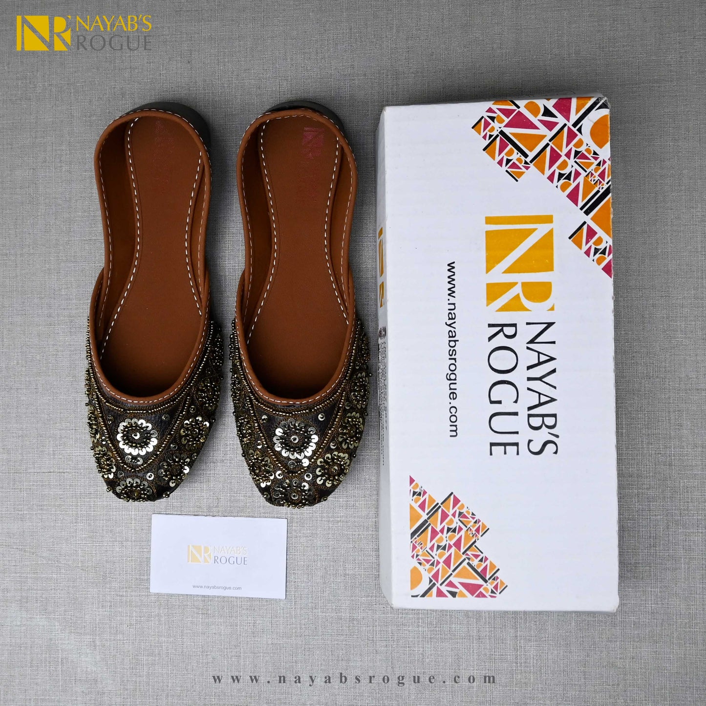 Fancy Khussa with moti and sitra work - golden brown