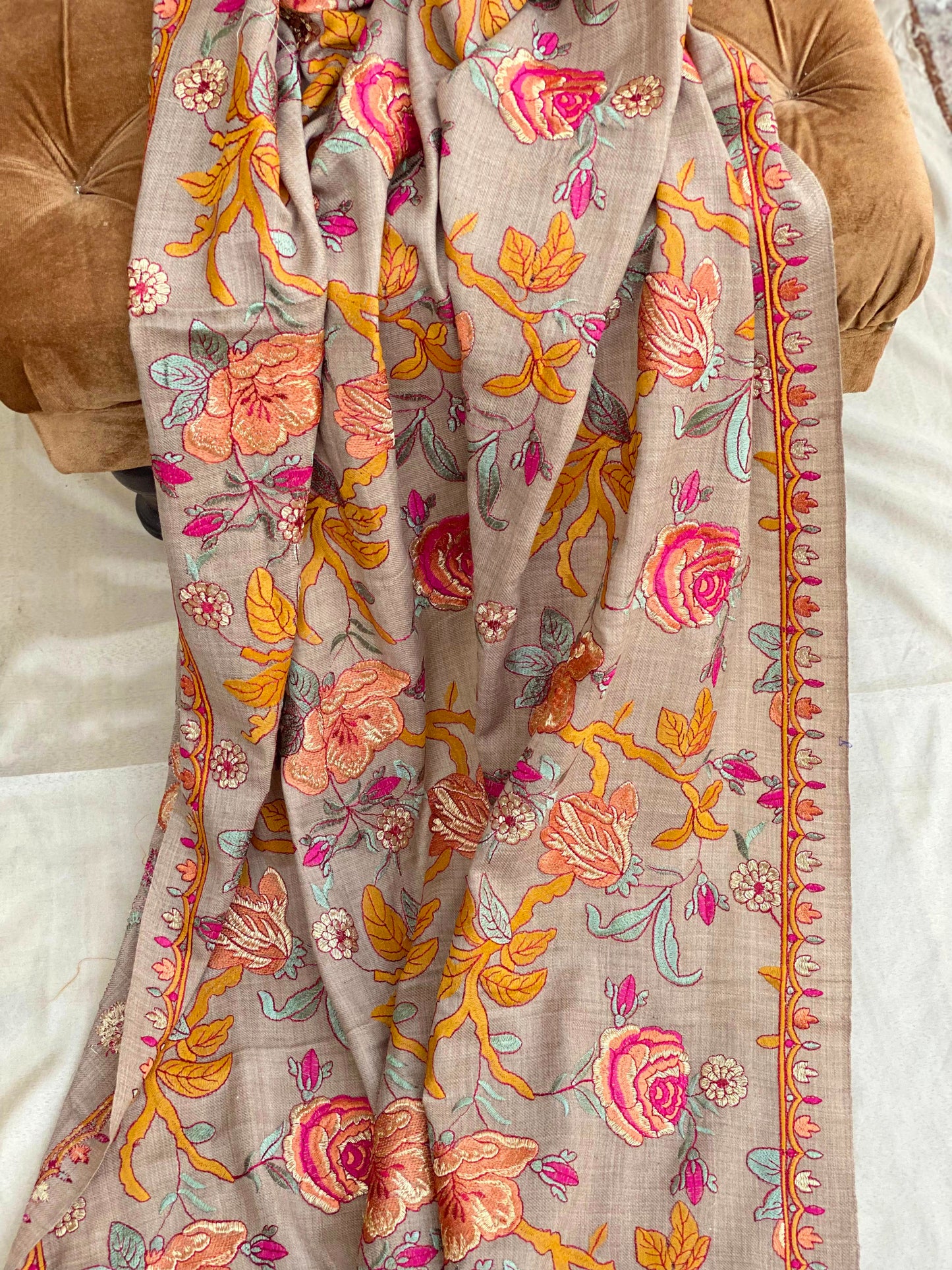 Full Embroidery Shawl with Resham and Tila work - Made in Thailand