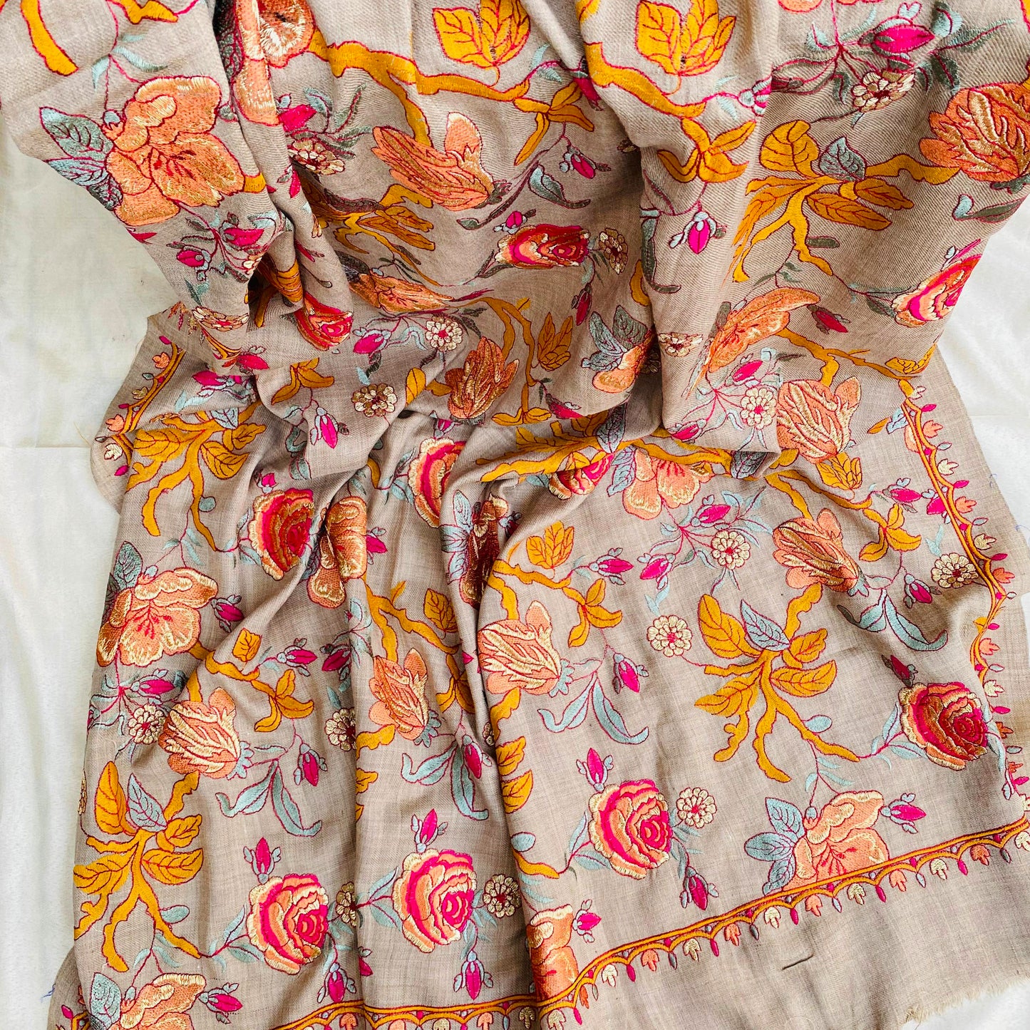 Full Embroidery Shawl with Resham and Tila work - Made in Thailand