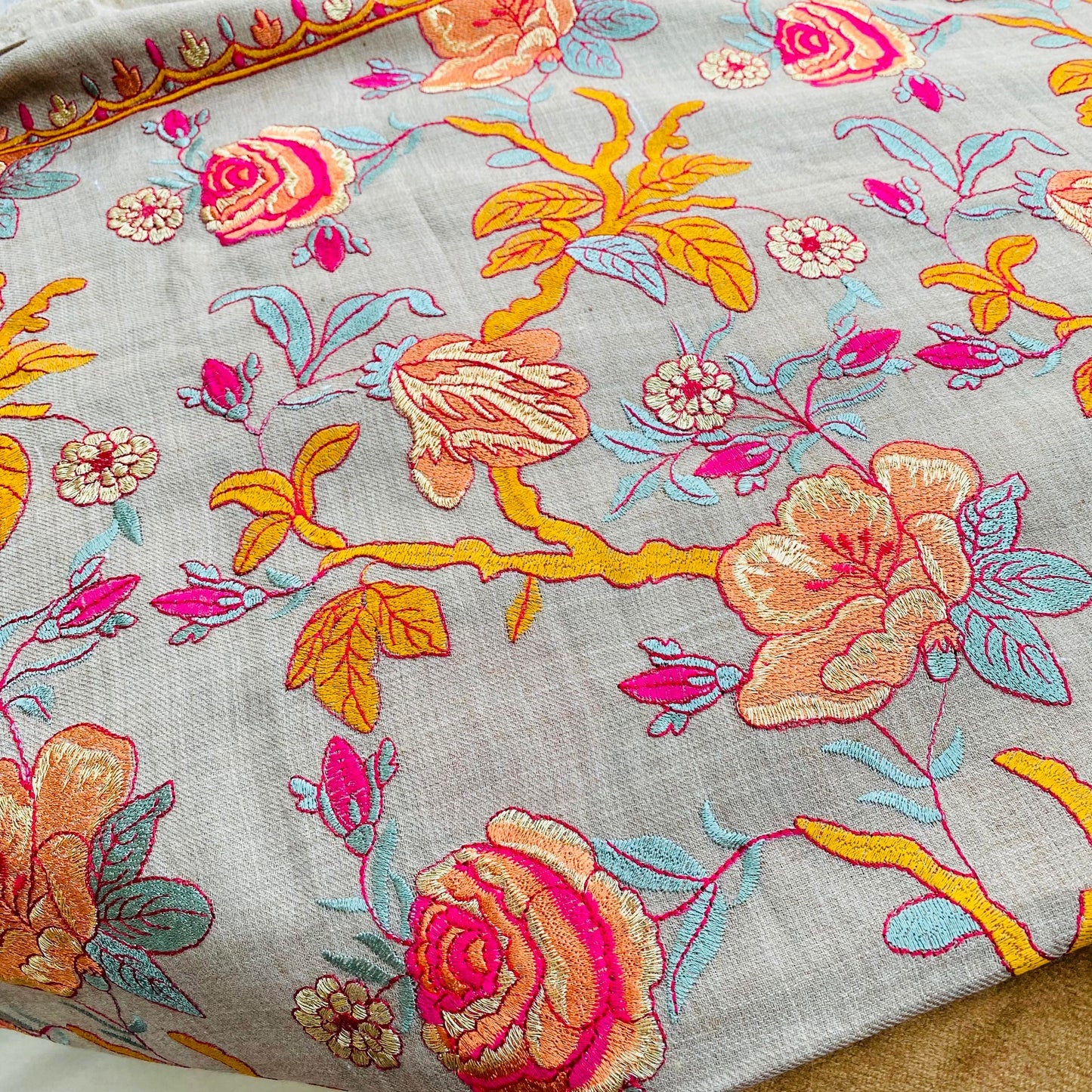 Full Embroidery Shawl with Resham and Tila work - Made in Thailand
