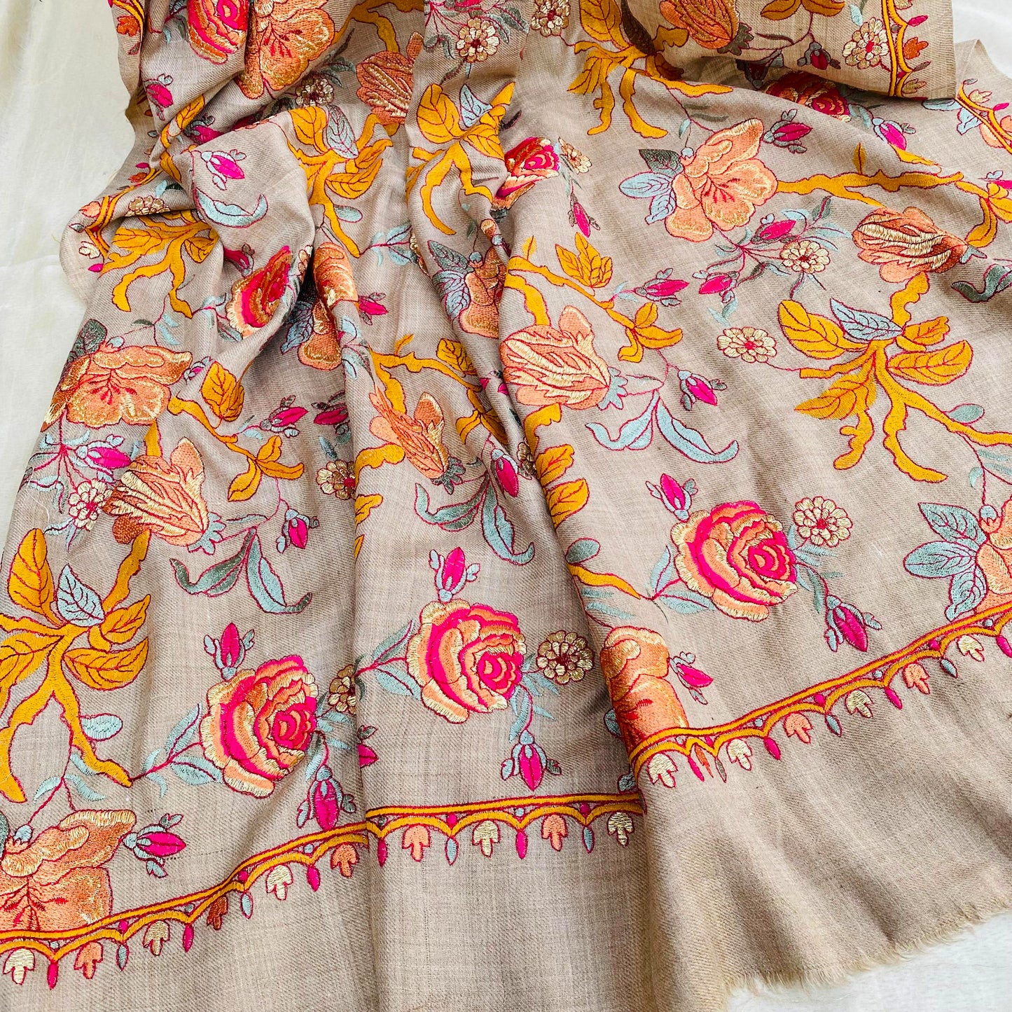 Full Embroidery Shawl with Resham and Tila work - Made in Thailand
