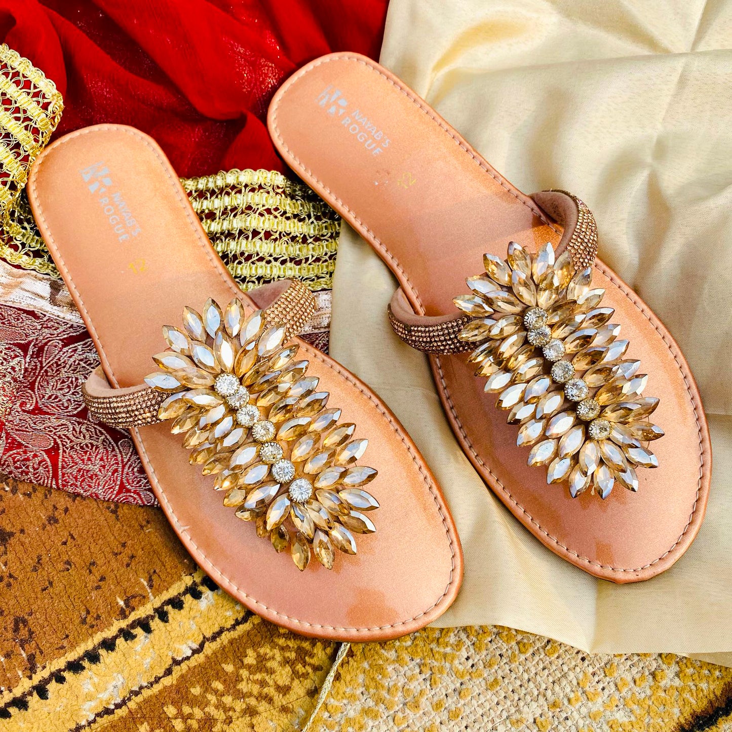 Flat Diamante Sliders with Soft Jelly Sole