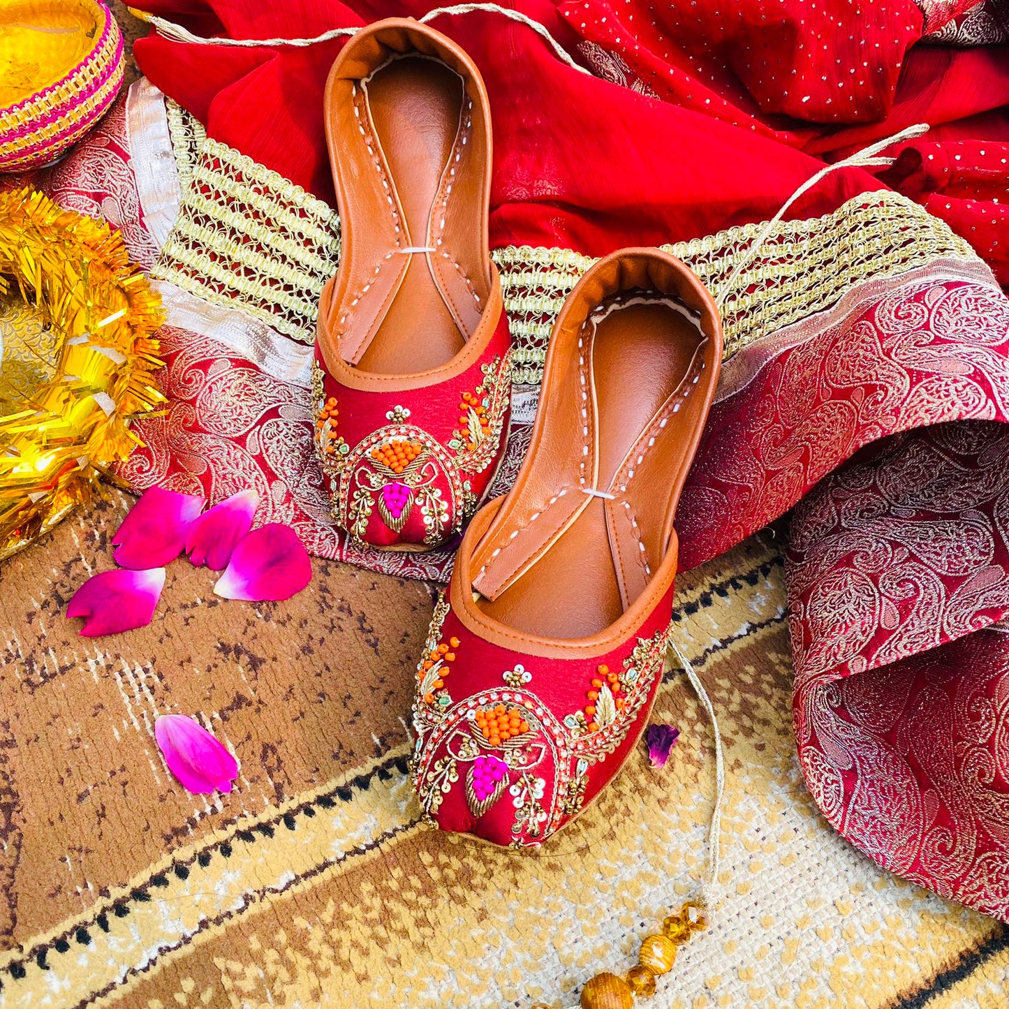 Luxury Moti and Tila Work Khussa with Zari Border