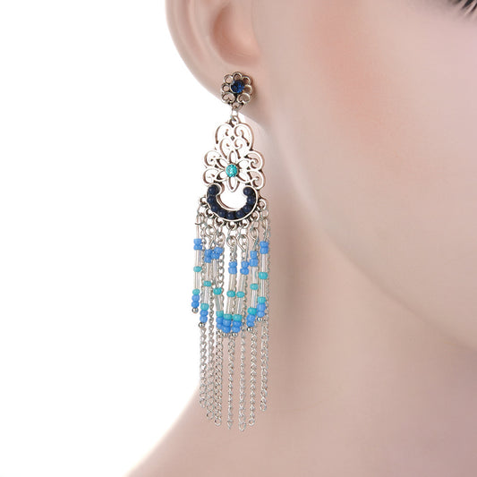 Bohemian Plum Blossom Tassel Earrings, Elegant Party Jewelry for Women