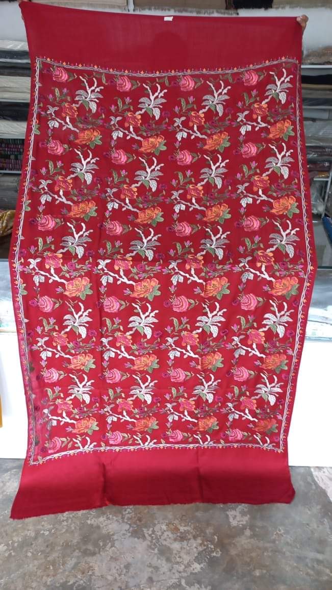 Full Embroidery Shawl with Resham and Tila work - Made in Thailand