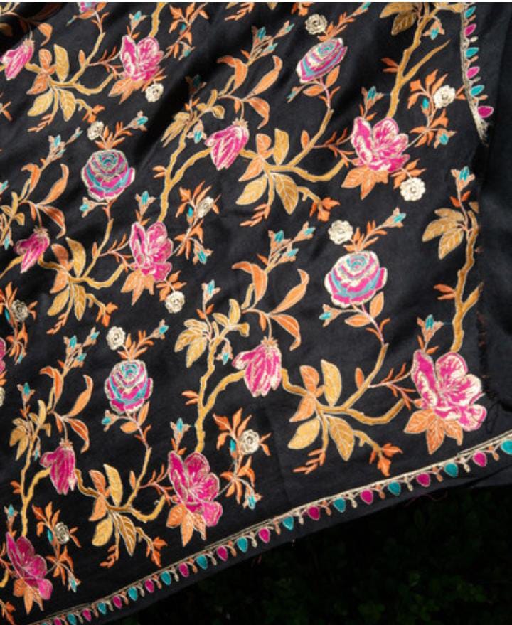 Full Embroidery Shawl with Resham and Tila work - Made in Thailand