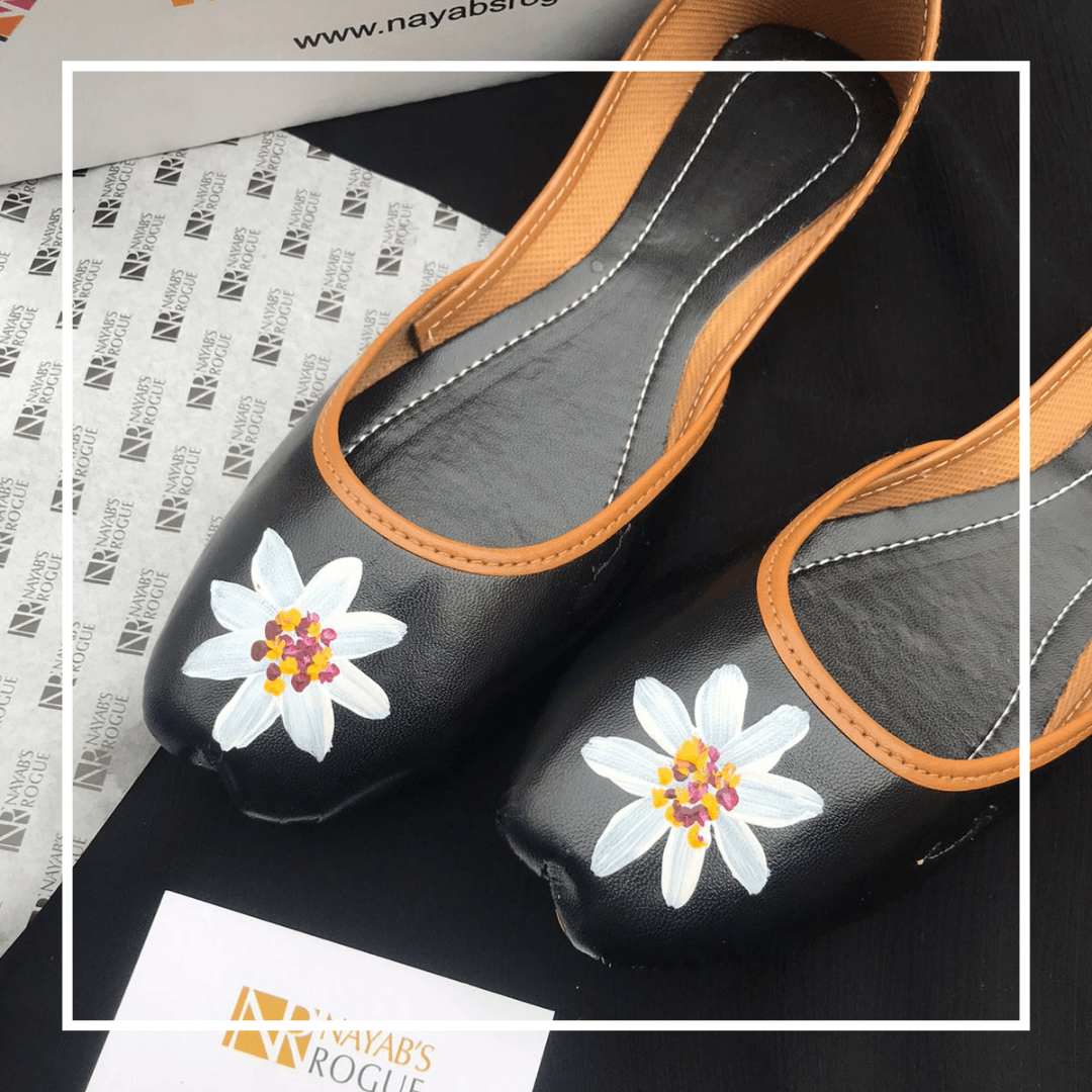 White flower Hand Painted khussa - Nayab's Rogue
