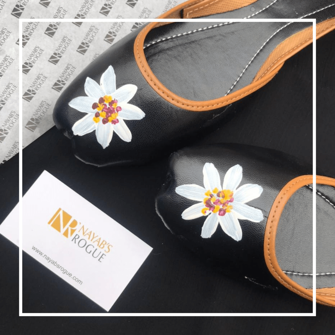 White flower Hand Painted khussa - Nayab's Rogue