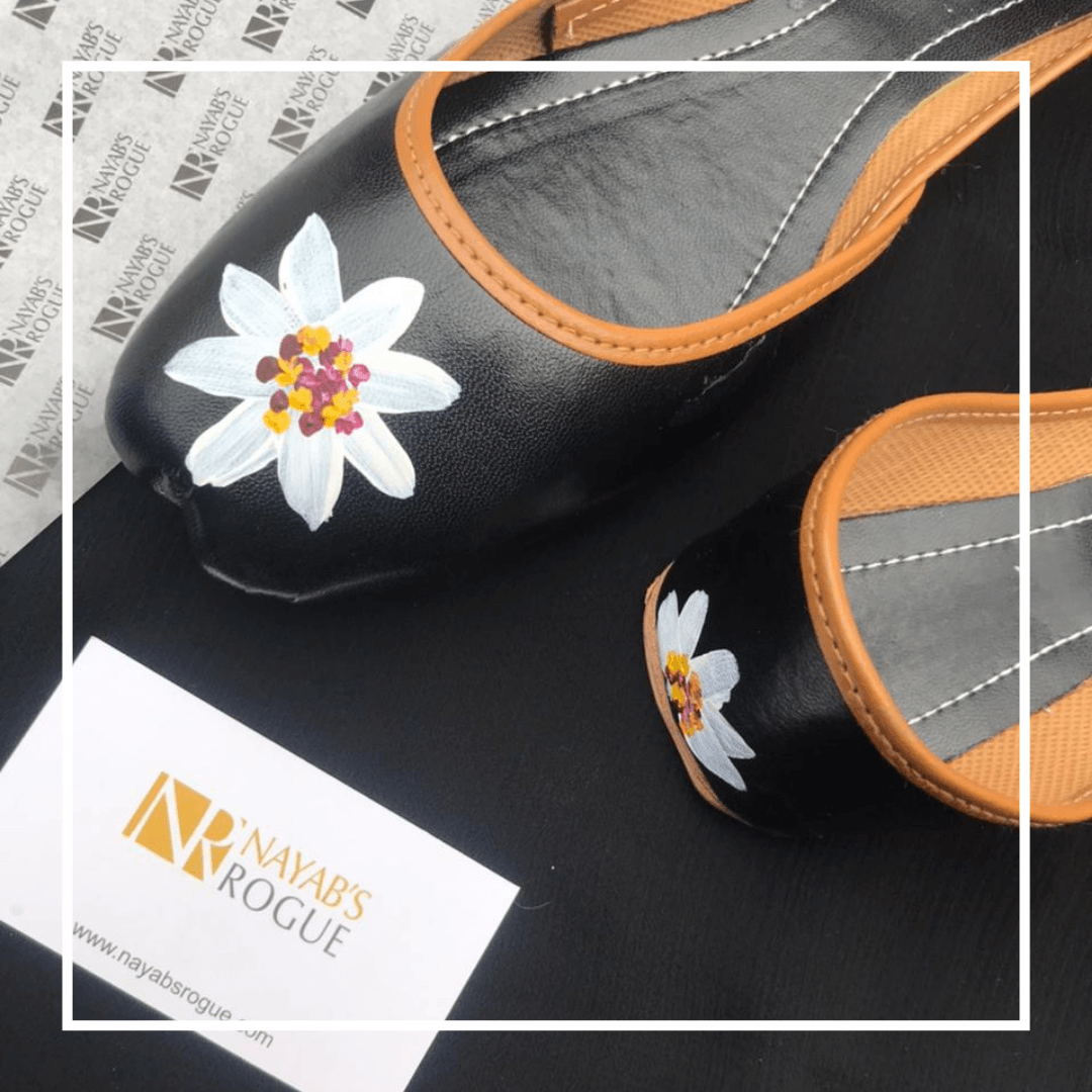 White flower Hand Painted khussa - Nayab's Rogue