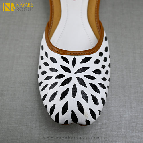 Stylish White Hand Painted Soft Sole Khussa