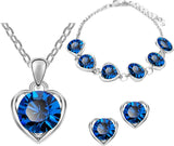 Yuemei Women's Jewelry Set: Necklace, Earrings, Bracelet. Blue, Heart-shaped, Simple