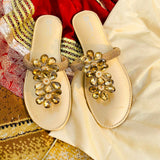 Flat Diamante Sliders with Soft Jelly Sole - Golden