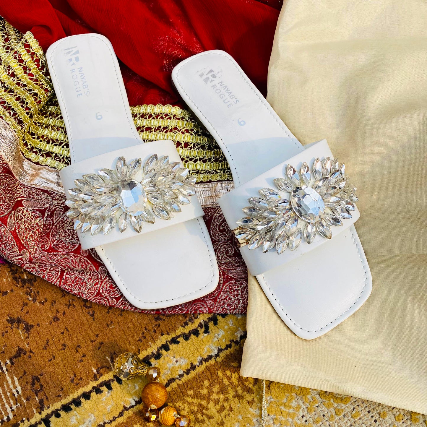 Flat Diamante Sliders with Soft Jelly Sole