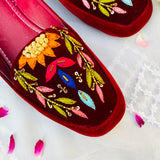 Velvet Flat Pumps Shoes with Beautiful Multi Embroidery