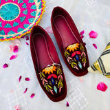 Velvet Flat Pumps Shoes with Beautiful Multi Embroidery