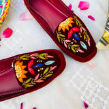 Velvet Flat Pumps Shoes with Beautiful Multi Embroidery