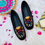 Velvet Flat Pumps Shoes with Beautiful Multi Embroidery