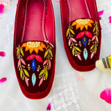 Velvet Flat Pumps Shoes with Beautiful Multi Embroidery