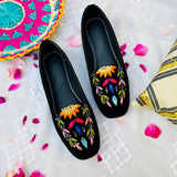 Velvet Flat Pumps Shoes with Beautiful Multi Embroidery