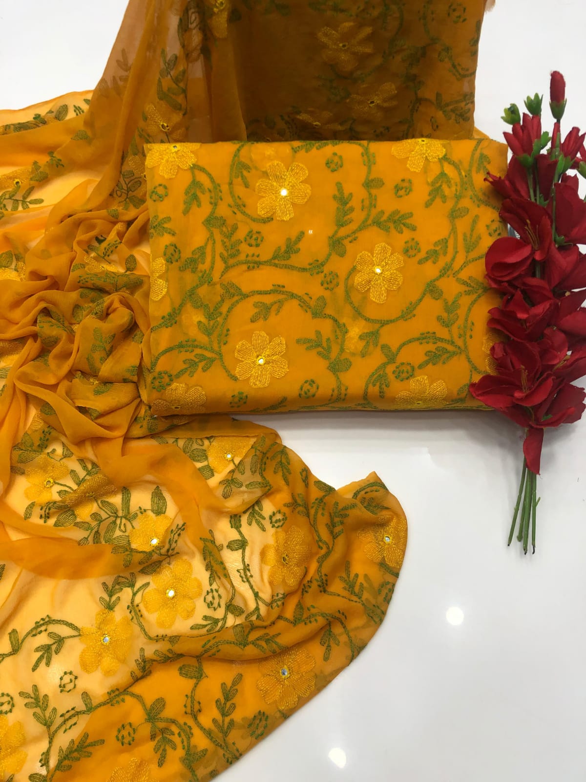 Fabric Bamber Chiffon Handmade Kacha Paka Work 2Pc Dress