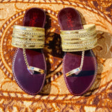 Golden Kolhapuri Chappal Flat for Girls