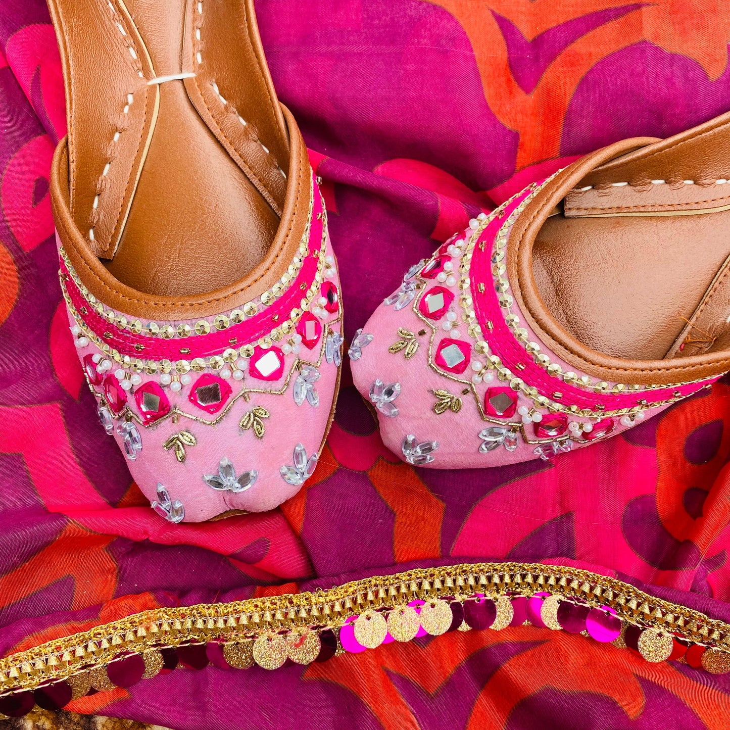 Mirror Pink Luxury Embroidered Handmade Jutti - Pure Leather