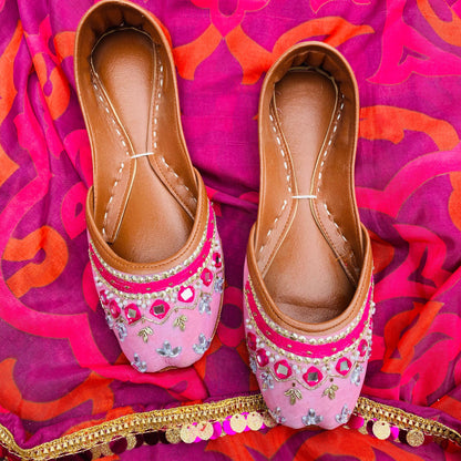 Mirror Pink Luxury Embroidered Handmade Jutti - Pure Leather