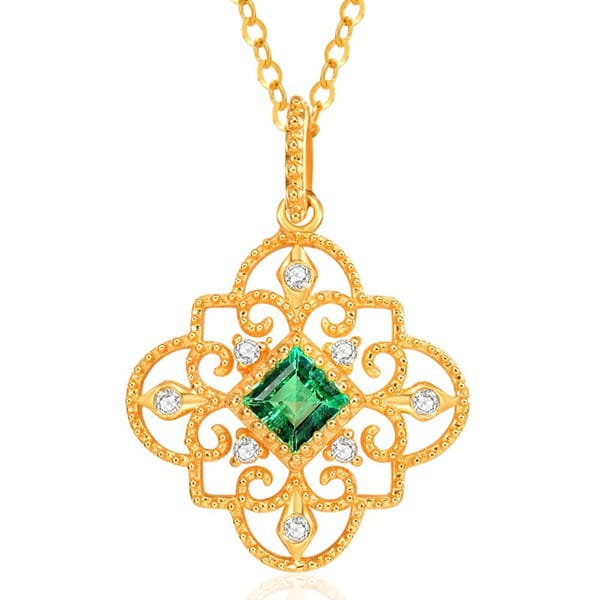 Gold Color Africa Green Crystal Pendant Necklace Flower Hollow Pattern Birthday Gift (SSMP0209)