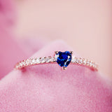 Heart of Gold Blue Cubic Zircon Stone Ring for Women and Girls