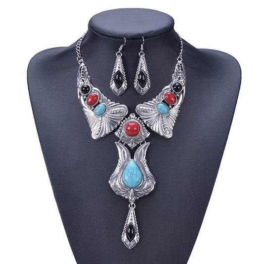 Handcrafted Ethnic Style Necklace with Artificial Turquoise Pendant - Unisex Fashion Accessory (SSMP0100)