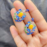 Blue and Yellow Flower Drop Earrings