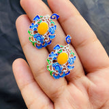 Blue and Yellow Flower Drop Earrings