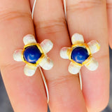 Sterling Silver Flower Earrings with Blue Stone