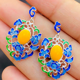 Blue and Yellow Flower Drop Earrings