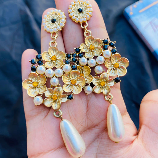 Floral Cluster Pearl Drop Earrings
