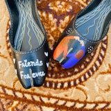 Friends Forever - Hand Painted leather khussa - Black