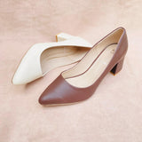 Fancy Block Heel Pumps for Women - Brown and Cream (12000215)