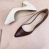 Fancy Block Heel Pumps for Women - Brown and Cream (12000215)