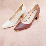 Fancy Block Heel Pumps for Women - Brown and Cream (12000215)