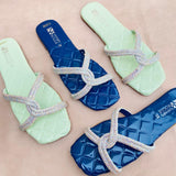 Soft-Padded Casual Sliders with Jelly Sole - Blue and Pista (5500)