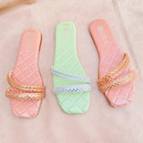 Soft-Padded Fancy Sliders with Jelly Sole - Green and Pink (5503)