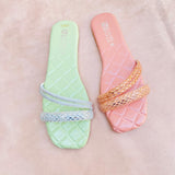 Soft-Padded Fancy Sliders with Jelly Sole - Green and Pink (5503)