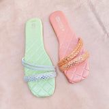 Soft-Padded Fancy Sliders with Jelly Sole - Green and Pink (5503)