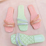 Soft-Padded Fancy Sliders with Jelly Sole - Green and Pink (5503)