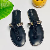 Flat Diamante Sliders with Soft Jelly Sole - Black