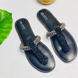 Flat Diamante Sliders with Soft Jelly Sole - Black