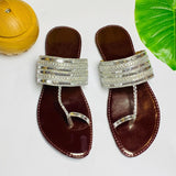 Silver Kolhapuri Flat Chappal for Girls