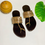 Golden Kolhapuri Chappal Flat for Girls