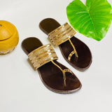 Golden Kolhapuri Chappal Flat for Girls